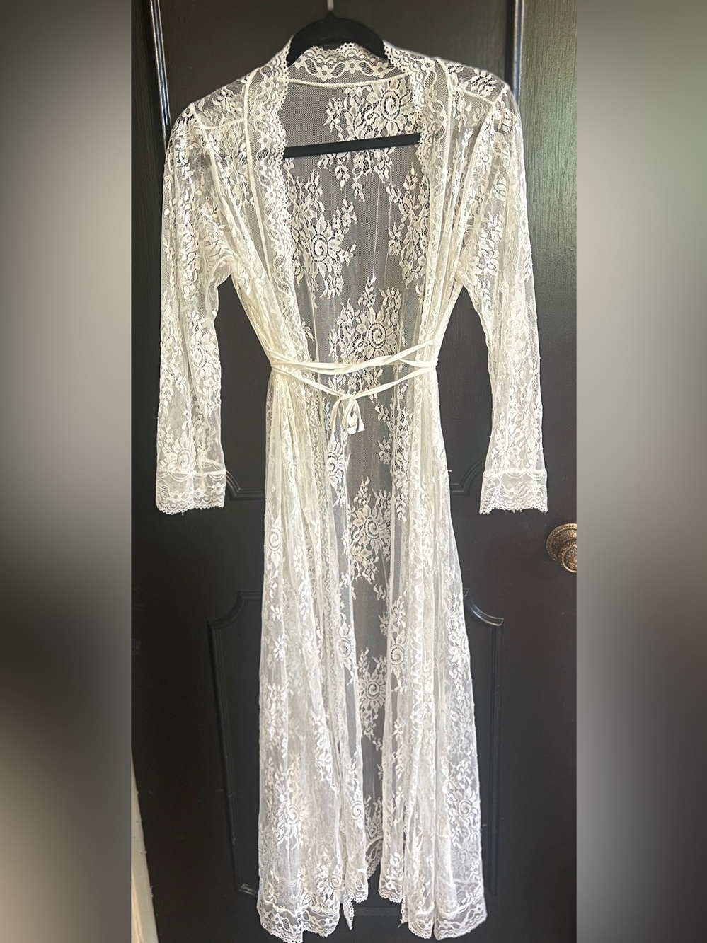 Kimono Top Womens White Lace Sheer V-Neck Long Fairycore Whimsical Whimsigoth